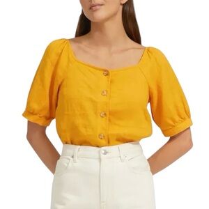 Everlane Linen puff sleeve button down boxy blouse size 8 excellent condition